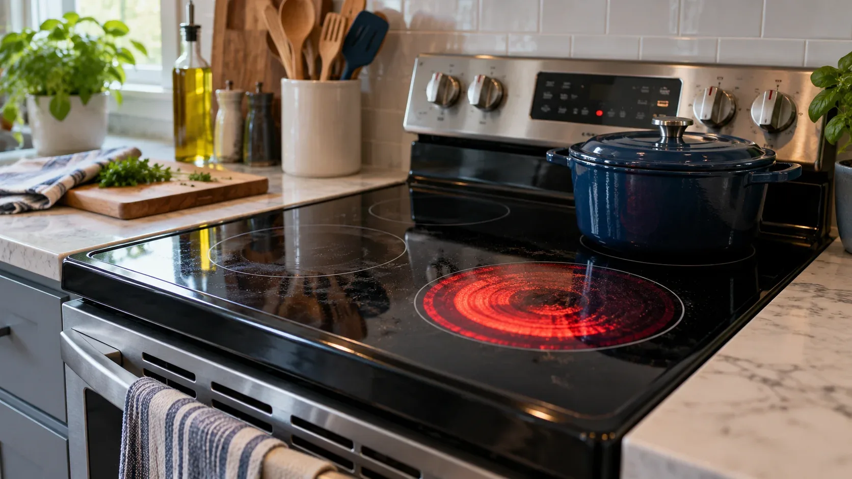 Stove and cooktop in a lived-in residential kitchen in Innisfil